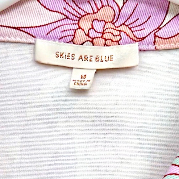 Skies are Blue Floral Cotton Twill Short Dress Puff Sleeves Retro - Picture 7 of 9